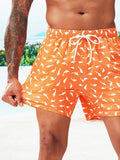 Allover Print Drawstring Waist Slight Stretch Swim Trunks