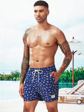 Allover Print Drawstring Waist Slight Stretch Swim Trunks