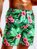 Tropical Print Non Stretch Swim Trunks With Pocket