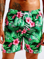 Tropical Print Non Stretch Swim Trunks With Pocket