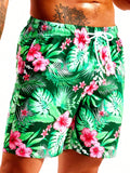 Tropical Print Non Stretch Swim Trunks With Pocket