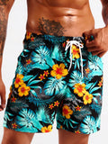 Tropical Print Non Stretch Swim Trunks With Pocket