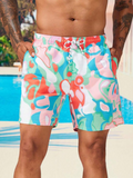 Letter Patched Allover Print Drawstring Swim Trunks