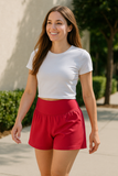 Women's Super High Waisted Back Pocket & Side Hidden Pocket 2-in-1 Yoga Shorts 5''-Longer Length