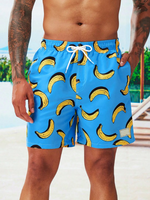 Banana Print Drawstring Waist Swim Trunks