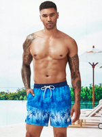 Tropical Print 2 In 1 Drawstring Waist Pocket Swim Trunks