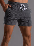 Striped Pattern Jersey Shorts With Drawstring