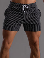 Striped Pattern Jersey Shorts With Drawstring