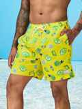 Fruit And Vegetable Print Drawstring Swim Trunks