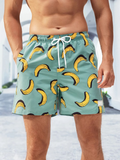 Banana Print Drawstring Waist Swim Trunks