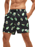 Fruit Print Drawstring Trunks With Letter Patch Detail