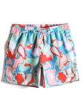 Letter Patched Allover Print Drawstring Swim Trunks