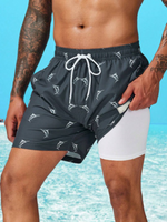 Print Drawstring Trunks With Compression Liner