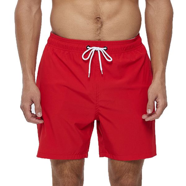Red With White Draw Strings Swim Shorts