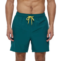 Turquoise with Yellow Draw Strings Swim Shorts