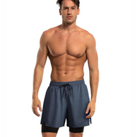 Men's 2 in 1 Quick-Dry Grey Solid Sports Shorts