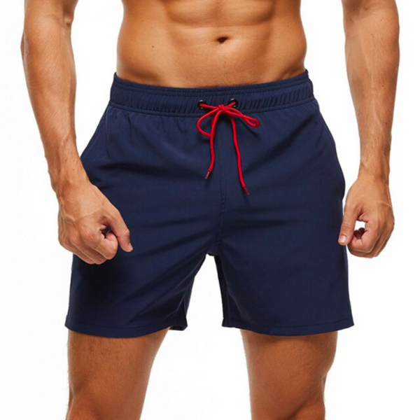 Navy Blue With Red String Swim Shorts