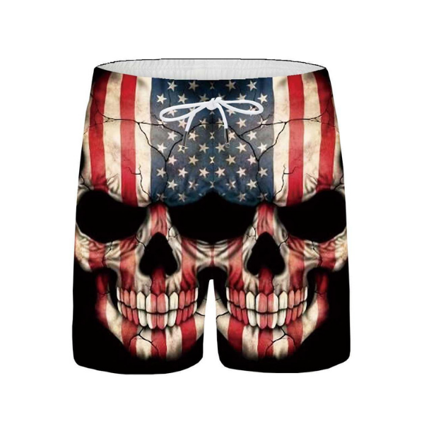 The US Flag Skull Draw String Swim Shorts
