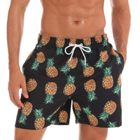 Black Pineapple Print Plus Size Drawstring Shorts