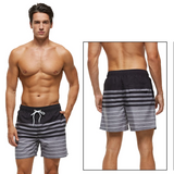 Black Stripe Print Plus Size Drawstring Shorts