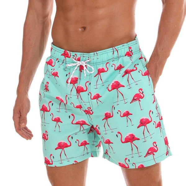 Green Flamingo Printed Plus Size Drawstring Shorts