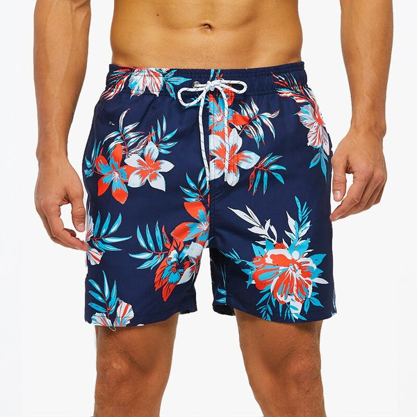 Men's Navy Flower Quick Dry Swim Shorts