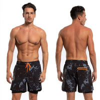 Men's 2 in 1 Quick-Dry Grey Camouflage Print Sports Shorts