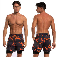 Men's 2 in 1 Quick-Dry Orange Geometric Print Sports Shorts