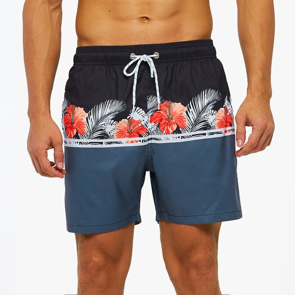 Men's Grey Flower Quick-Dry Beach Swim Shorts