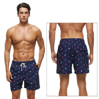 Red and White Fish String Swim Shorts