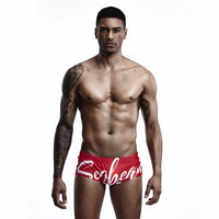Men's Solid Red And Black  Swimwear Trunks